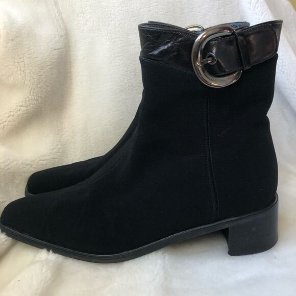 Stuart Weitzman black gortex ankle bootie chunky heel sz 6.5 - Picture 1 of 9
